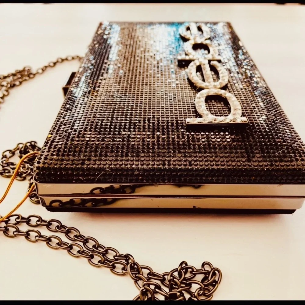 Bebe Black Rhinestone Clutch with Chain - Picture 6 of 9